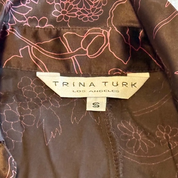 Trina Turk Brown & Pink Floral Silk Stretch Blouse Size Small - Picture 4 of 11